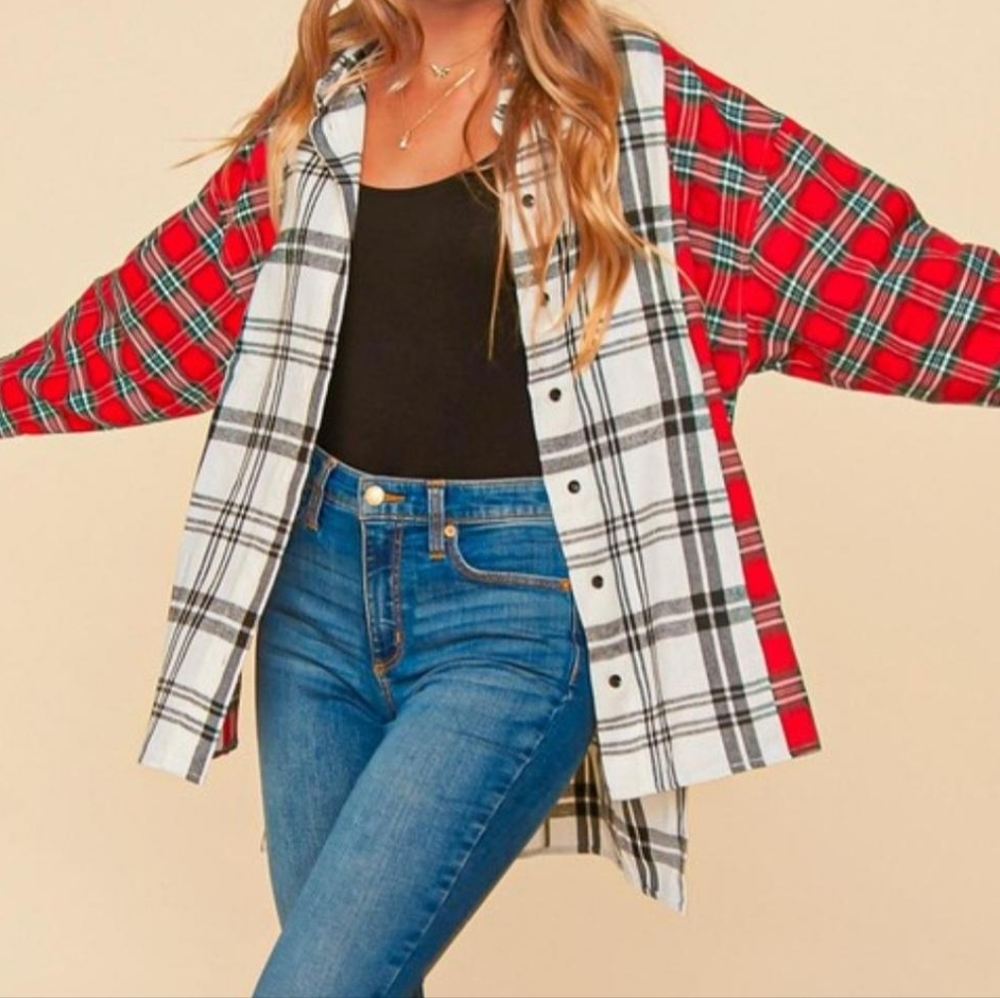 Haptics Plaid High-low Flannel Shirt